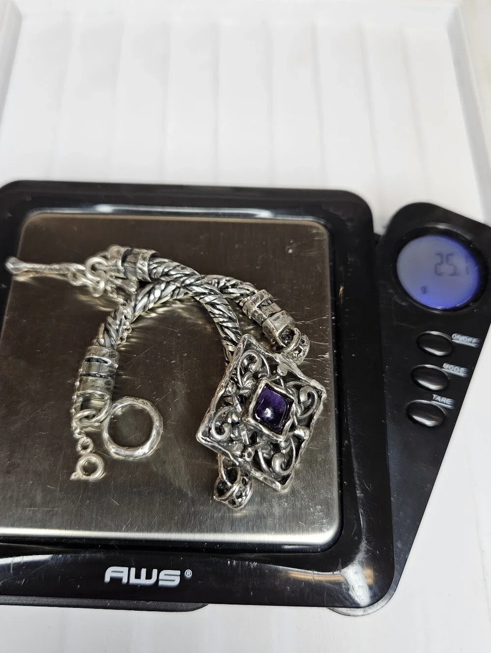Ascopa Sterling Silver Purple Glass Stone Bracelet